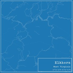Blueprint US city map of Elkhorn, West Virginia.