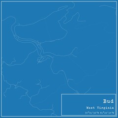 Blueprint US city map of Bud, West Virginia.