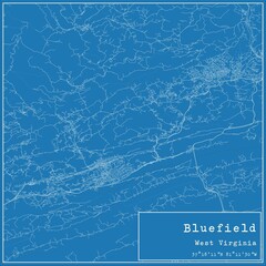 Blueprint US city map of Bluefield, West Virginia.