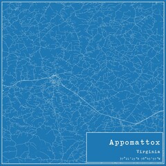 Blueprint US city map of Appomattox, Virginia.