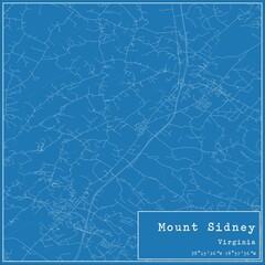 Blueprint US city map of Mount Sidney, Virginia.