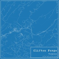 Blueprint US city map of Clifton Forge, Virginia.