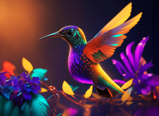 Beautiful hummingbird of paradise in flight