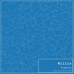 Blueprint US city map of Willis, Virginia.