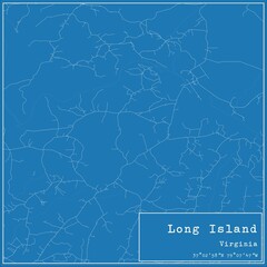 Blueprint US city map of Long Island, Virginia.