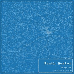 Blueprint US city map of South Boston, Virginia.