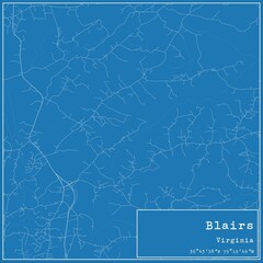 Blueprint US city map of Blairs, Virginia.