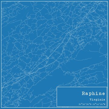 Blueprint US city map of Raphine, Virginia.