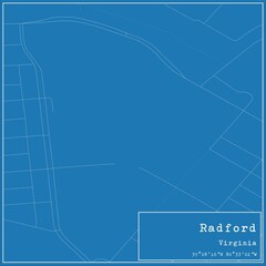 Blueprint US city map of Radford, Virginia.