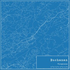 Blueprint US city map of Buchanan, Virginia.