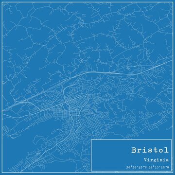 Blueprint US City Map Of Bristol, Virginia.