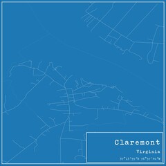 Blueprint US city map of Claremont, Virginia.