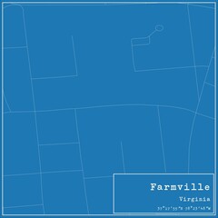Blueprint US city map of Farmville, Virginia.