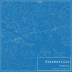 Blueprint US city map of Clarksville, Virginia.