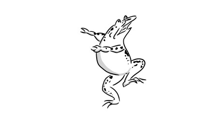 Naklejka premium 鳥獣戯画驚いたカエル