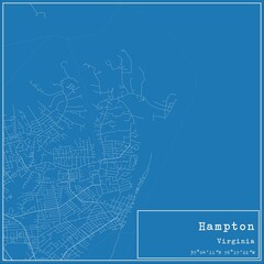 Blueprint US city map of Hampton, Virginia.