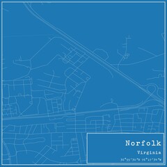 Blueprint US city map of Norfolk, Virginia.