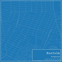 Blueprint US city map of Norfolk, Virginia.