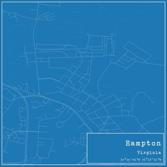 Obraz premium Blueprint US city map of Hampton, Virginia.