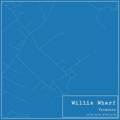 Blueprint US city map of Willis Wharf, Virginia.