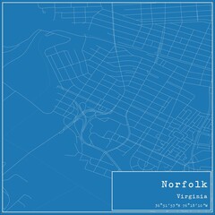 Blueprint US city map of Norfolk, Virginia.