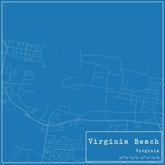 Blueprint US city map of Virginia Beach, Virginia.