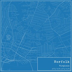 Blueprint US city map of Norfolk, Virginia.