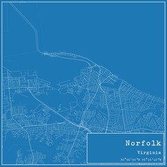 Blueprint US city map of Norfolk, Virginia.