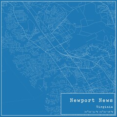 Blueprint US city map of Newport News, Virginia.