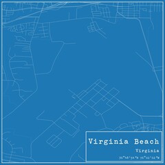 Blueprint US city map of Virginia Beach, Virginia.