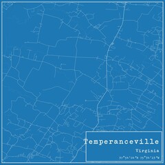 Blueprint US city map of Temperanceville, Virginia.