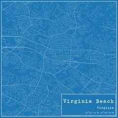 Blueprint US city map of Virginia Beach, Virginia.