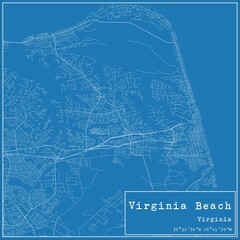 Blueprint US city map of Virginia Beach, Virginia.