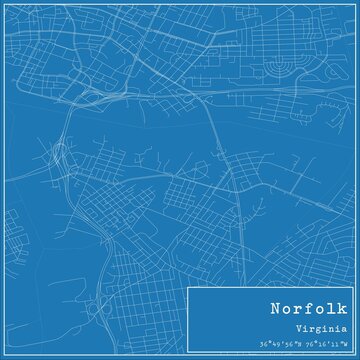 Blueprint US city map of Norfolk, Virginia.