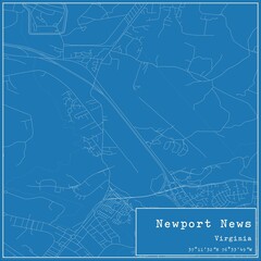 Blueprint US city map of Newport News, Virginia.