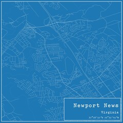 Blueprint US city map of Newport News, Virginia.