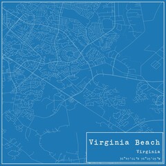 Blueprint US city map of Virginia Beach, Virginia.