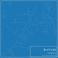Blueprint US city map of Suffolk, Virginia.
