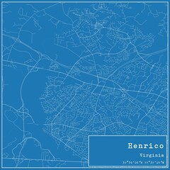 Blueprint US city map of Henrico, Virginia.