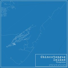Blueprint US city map of Chincoteague Island, Virginia.