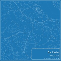 Blueprint US city map of Saluda, Virginia.