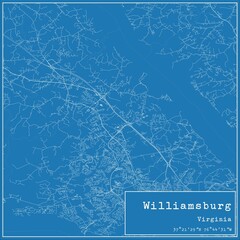 Blueprint US city map of Williamsburg, Virginia.