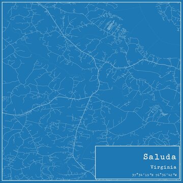 Blueprint US city map of Saluda, Virginia.