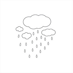 Cloud with rain drops simple cartoon doodle vector illustration for kids, nature design element for seasonal summer decor, card, invitation, poster, environmental concept