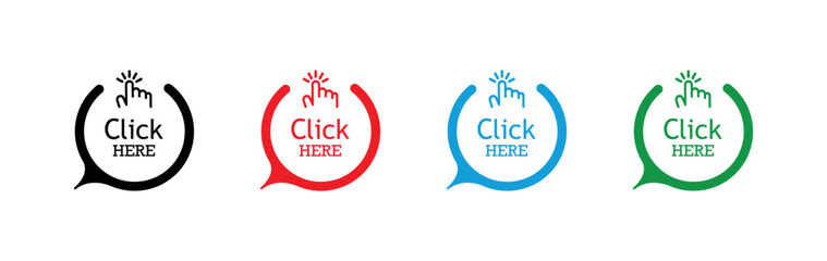 click here sign on white background	