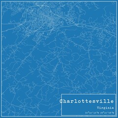 Blueprint US city map of Charlottesville, Virginia.