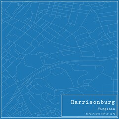 Blueprint US city map of Harrisonburg, Virginia.