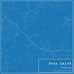 Blueprint US city map of Penn Laird, Virginia.