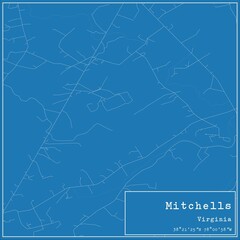 Blueprint US city map of Mitchells, Virginia.
