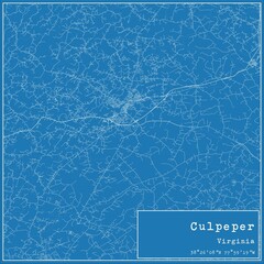 Blueprint US city map of Culpeper, Virginia.